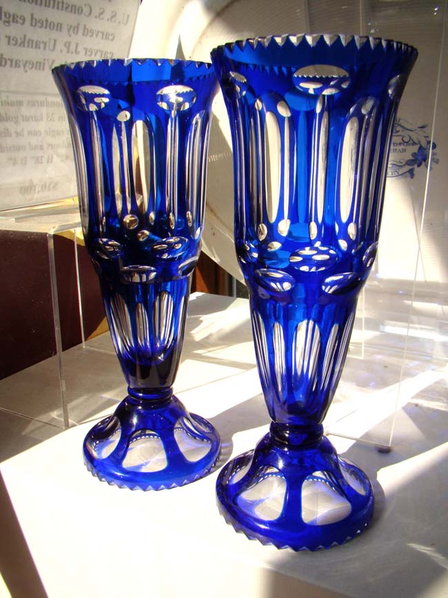 A beautiful pair of antique cut overlay cobalt blue vases circa 1900